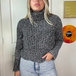Vintage Y2K 2000s Next Era Salt & Pepper Chunky Knit Turtle Neck Sweater Sz L